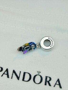 Pandora Multicolor Enamel Floral Dangle Charm - Blue Purple Yellow Green